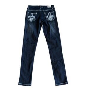 F&F Bedazzled Skinny Jeans Juniors 5/6 Dark Wash Seat Mid Rise Stretch New